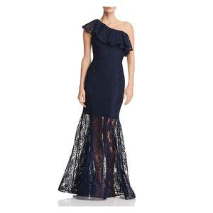 AVERY G Womens Navy One Shoulder Gown Sleeveless Full-Length Mermaid Dress 0